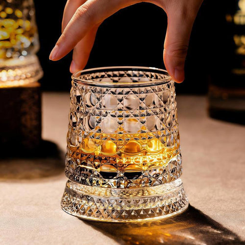 * Premium Crystal Spinning Glass, Luxury Whiskey Tumbler, Unique European Barware Gift