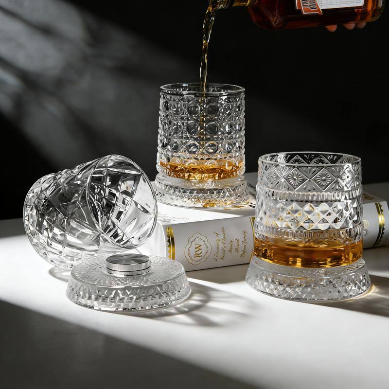 * Premium Crystal Spinning Glass, Luxury Whiskey Tumbler, Unique European Barware Gift